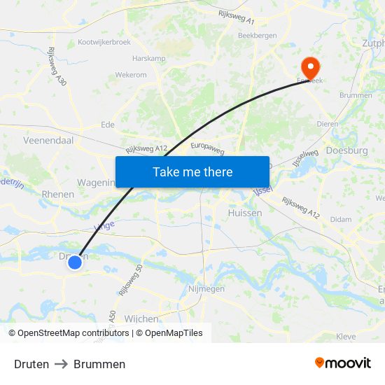 Druten to Brummen map