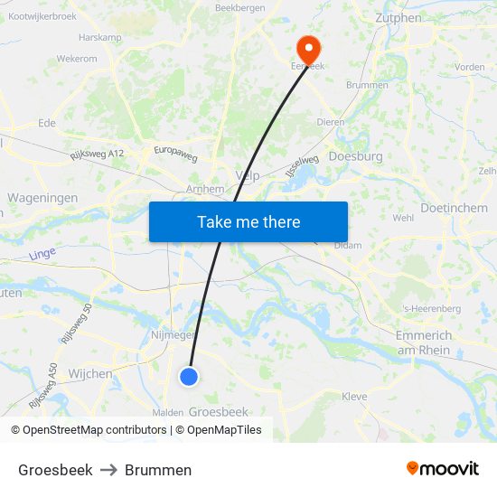 Groesbeek to Brummen map