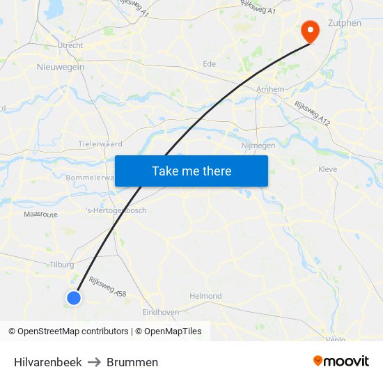 Hilvarenbeek to Brummen map