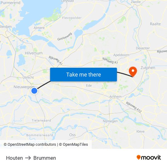 Houten to Brummen map