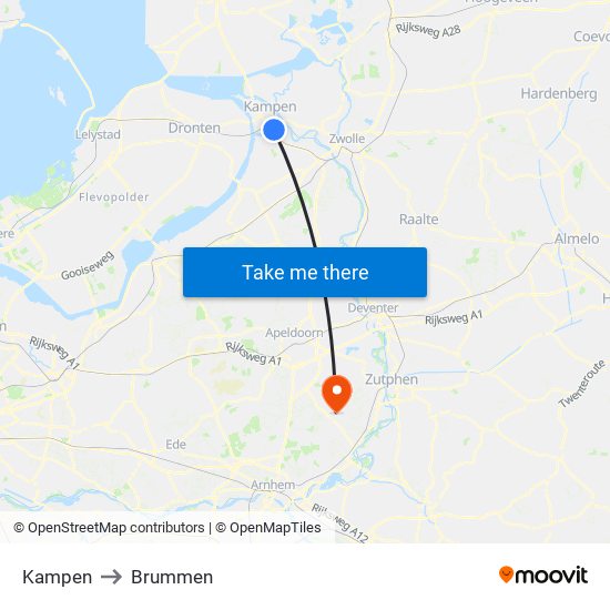 Kampen to Brummen map