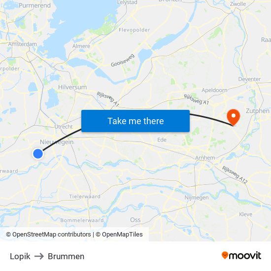 Lopik to Brummen map