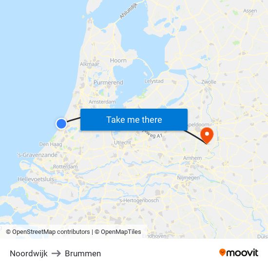 Noordwijk to Brummen map