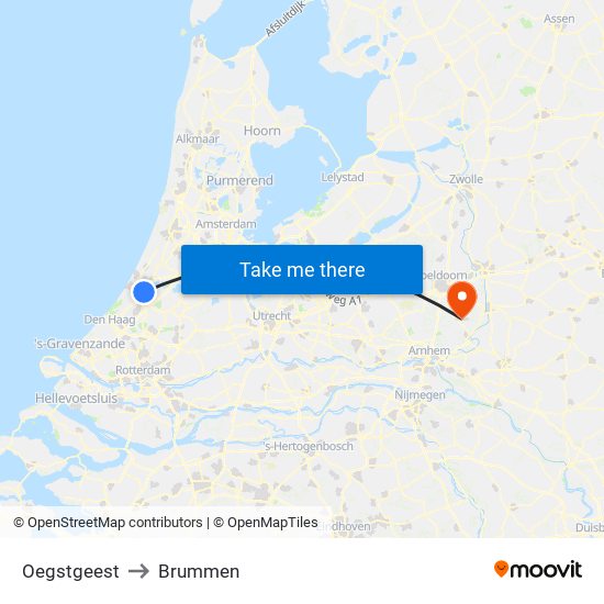 Oegstgeest to Brummen map