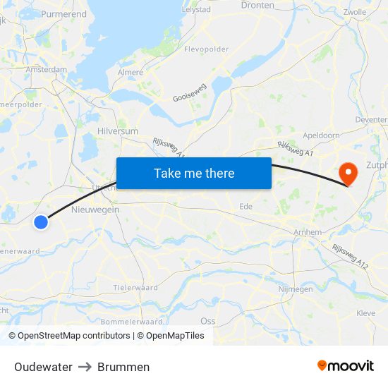 Oudewater to Brummen map