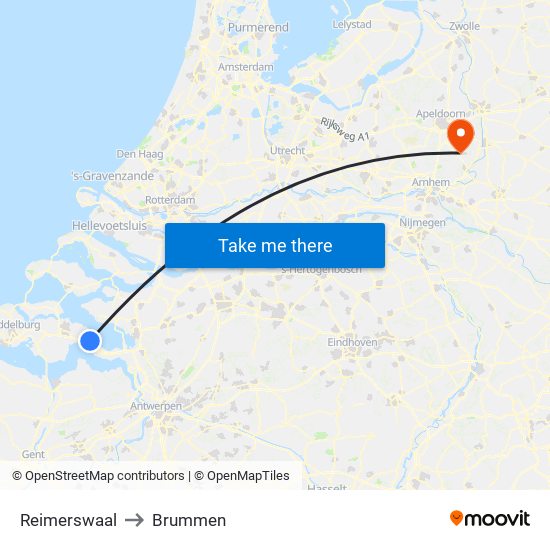 Reimerswaal to Brummen map
