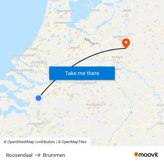 Roosendaal to Brummen map