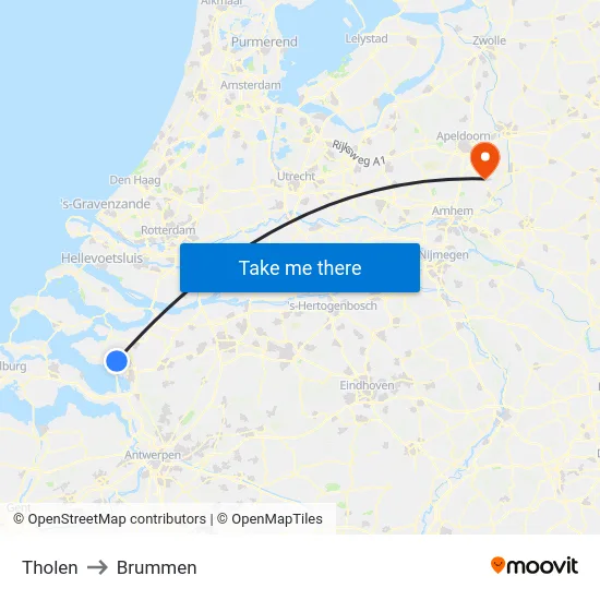 Tholen to Brummen map