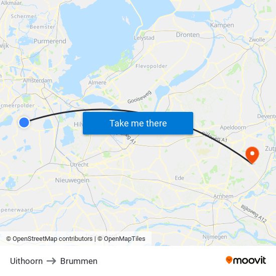 Uithoorn to Brummen map