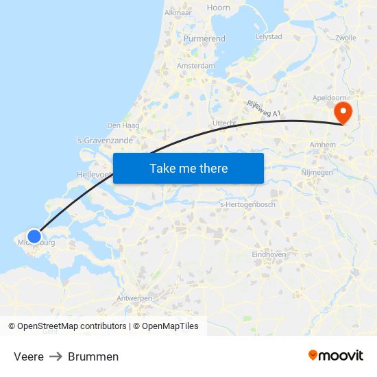 Veere to Brummen map