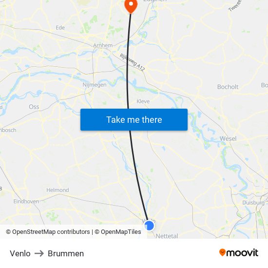 Venlo to Brummen map