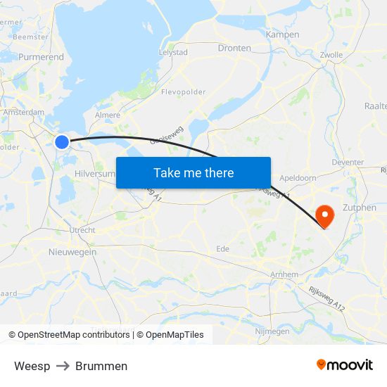 Weesp to Brummen map