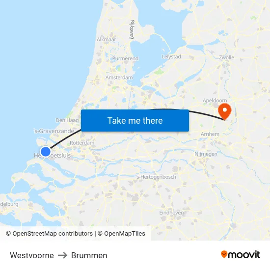 Westvoorne to Brummen map