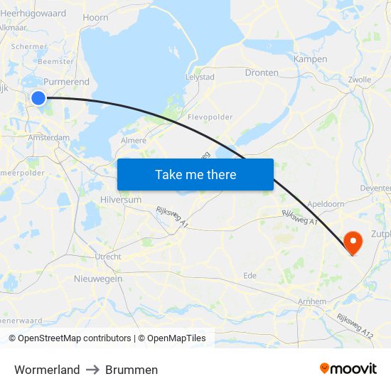 Wormerland to Brummen map