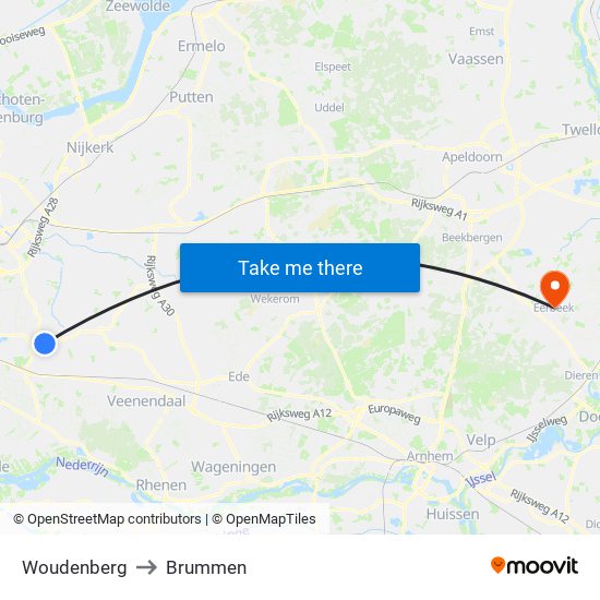 Woudenberg to Brummen map