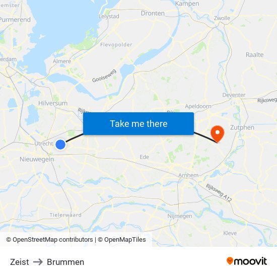 Zeist to Brummen map