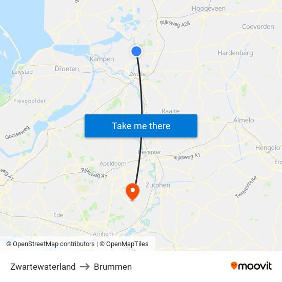 Zwartewaterland to Brummen map