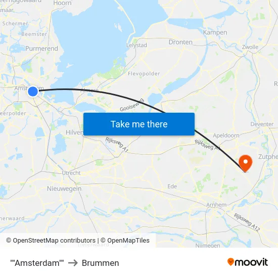 ""Amsterdam"" to Brummen map