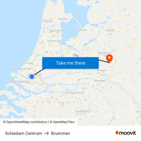 Schiedam Centrum to Brummen map