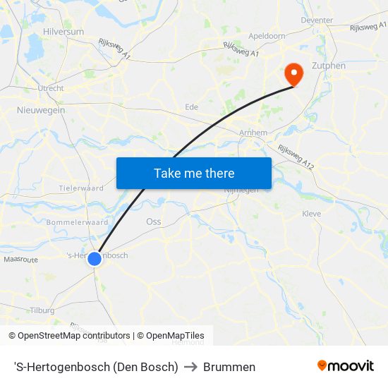 'S-Hertogenbosch (Den Bosch) to Brummen map