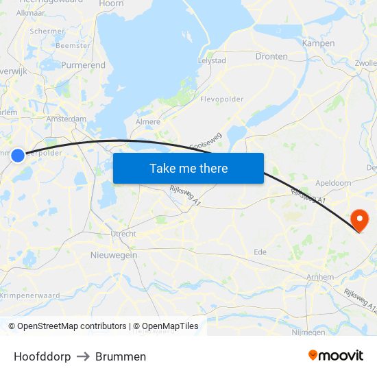 Hoofddorp to Brummen map