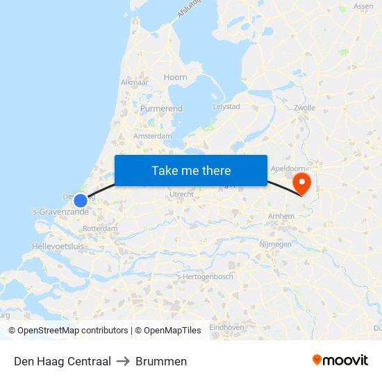 Den Haag Centraal to Brummen map