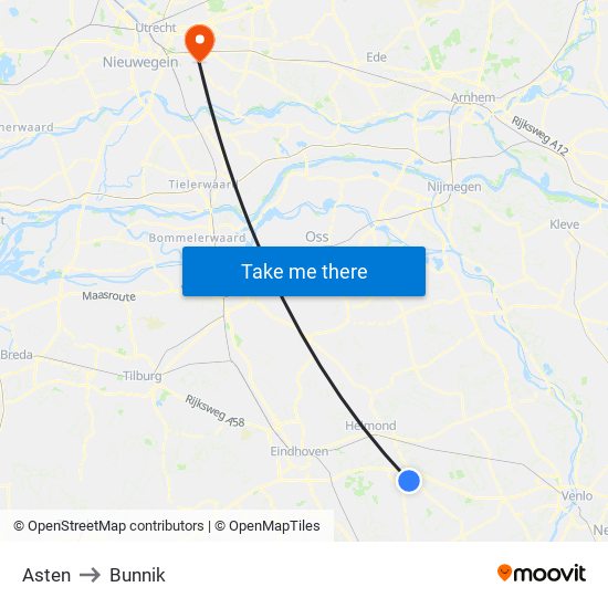 Asten to Bunnik map