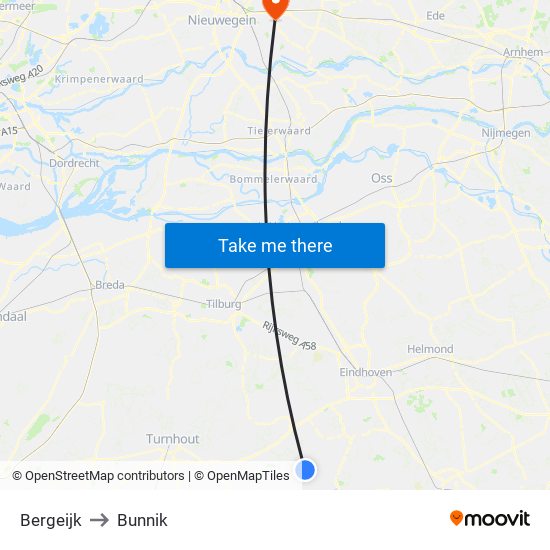 Bergeijk to Bunnik map