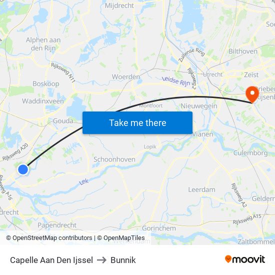 Capelle Aan Den Ijssel to Bunnik map