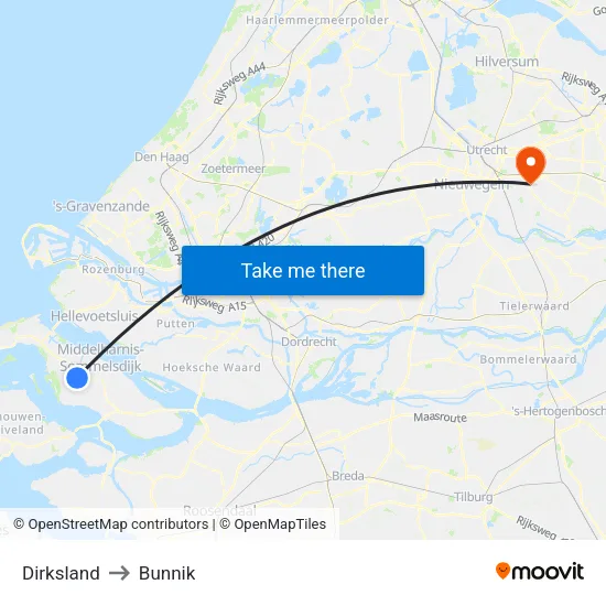 Dirksland to Bunnik map
