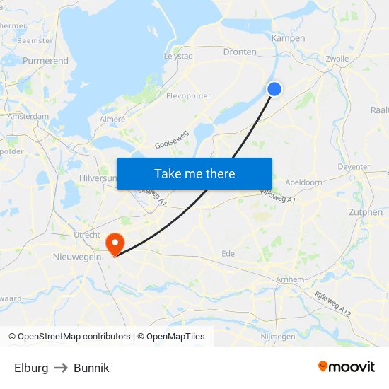 Elburg to Bunnik map