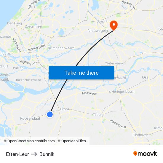 Etten-Leur to Bunnik map