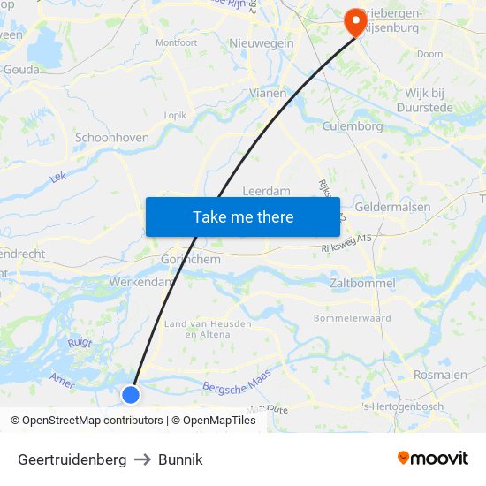 Geertruidenberg to Bunnik map