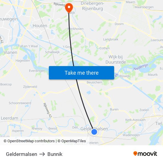 Geldermalsen to Bunnik map