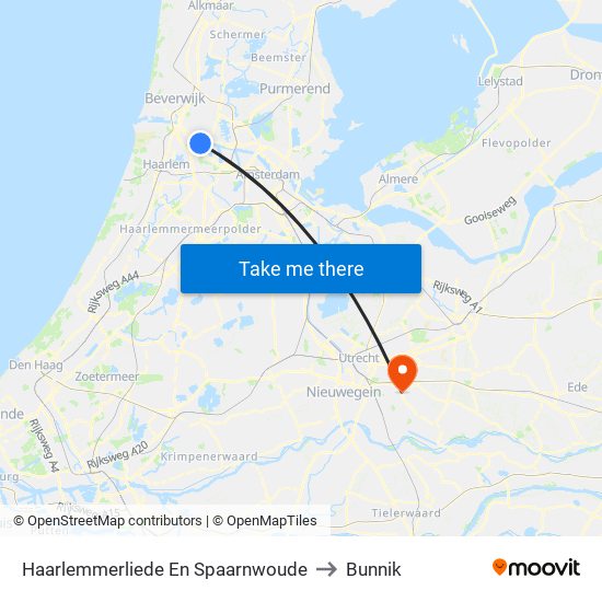 Haarlemmerliede En Spaarnwoude to Bunnik map