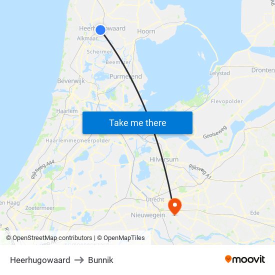 Heerhugowaard to Bunnik map