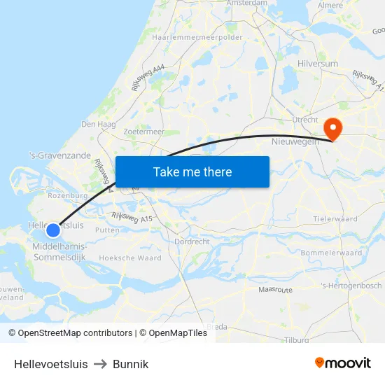 Hellevoetsluis to Bunnik map