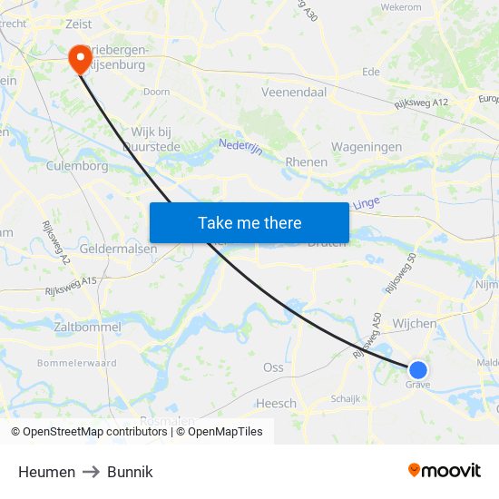 Heumen to Bunnik map