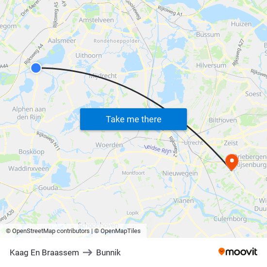 Kaag En Braassem to Bunnik map