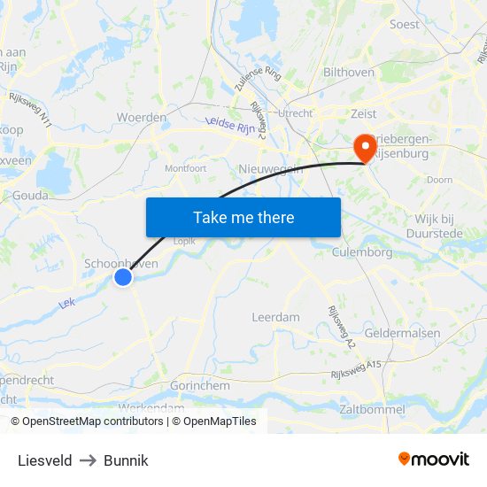 Liesveld to Bunnik map