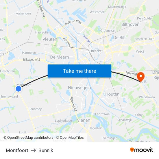 Montfoort to Bunnik map