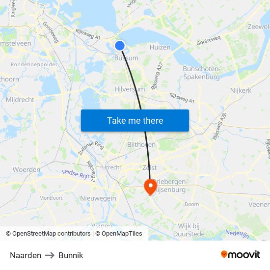 Naarden to Bunnik map