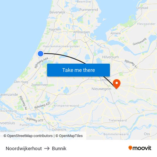 Noordwijkerhout to Bunnik map