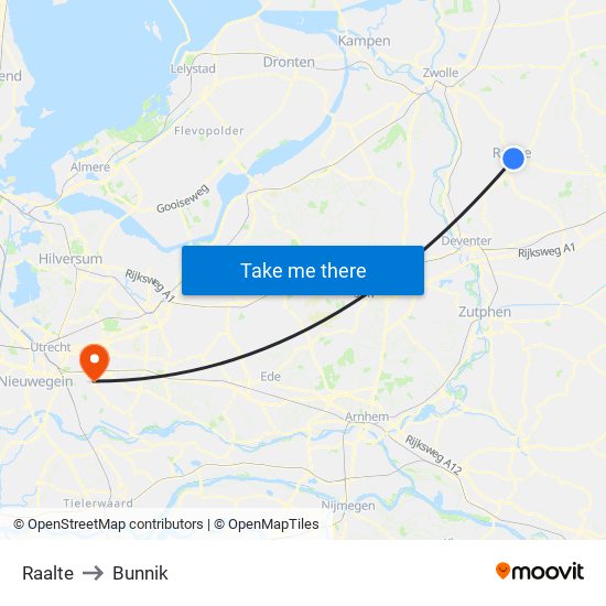 Raalte to Bunnik map