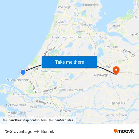 'S-Gravenhage to Bunnik map