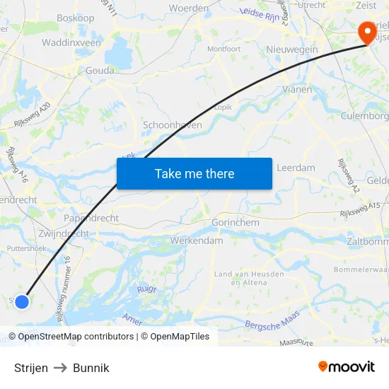 Strijen to Bunnik map