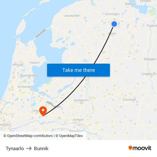 Tynaarlo to Bunnik map