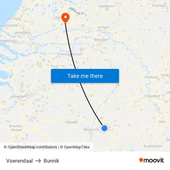 Voerendaal to Bunnik map