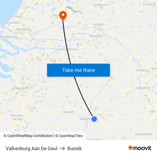 Valkenburg Aan De Geul to Bunnik map
