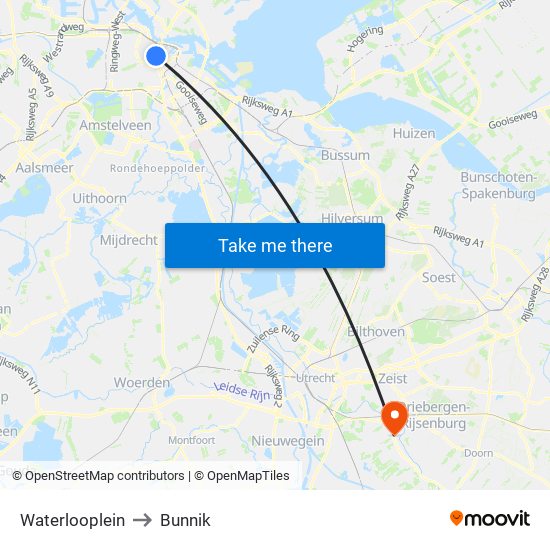 Waterlooplein to Bunnik map